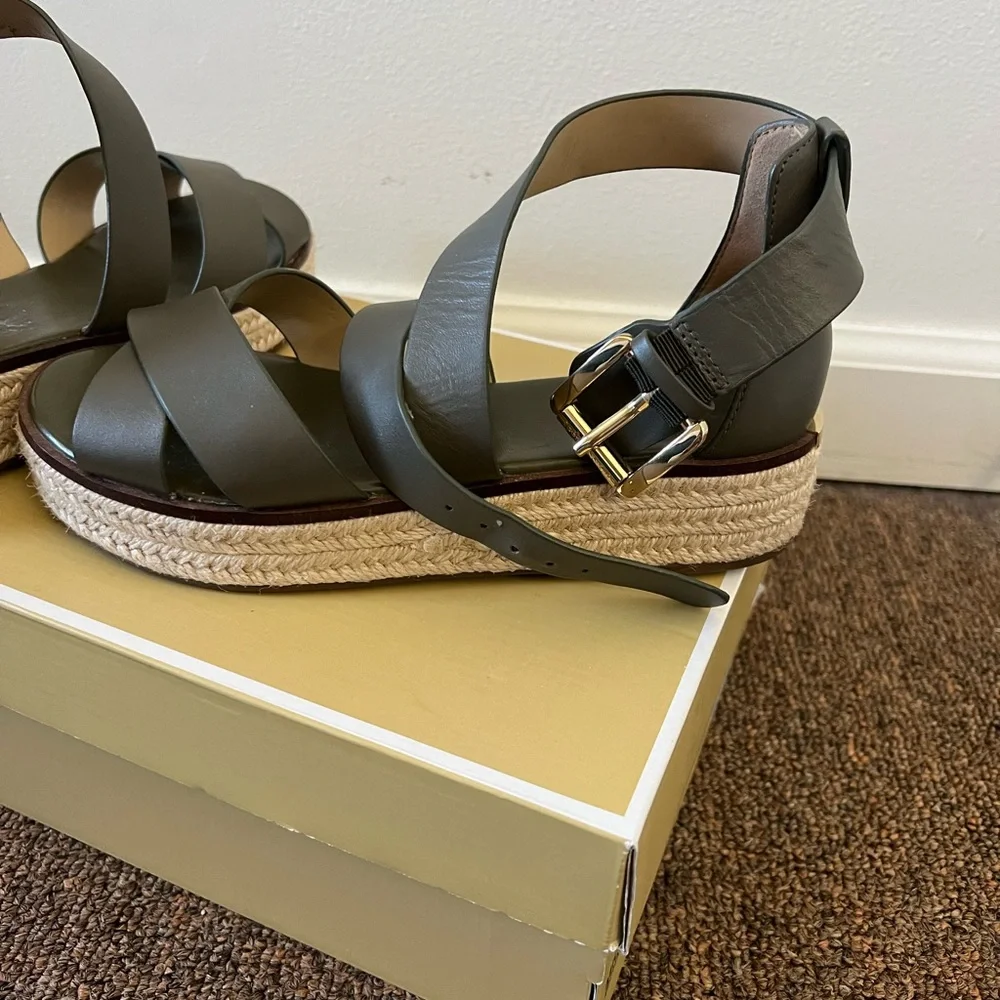 Women's Leather Espadrille Sandals - Gray
